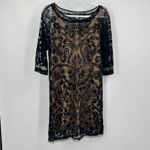 Womens Black Lace Sheer Midi Dress Size‎ M Whimsigoth Femme Fatale Gothic Glam